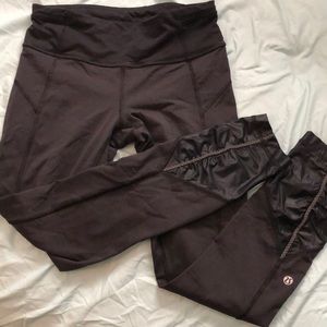 Stripe Lululemon running leggings, 7/8 length